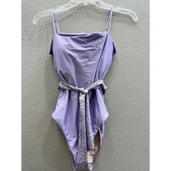 Aqua Swimsuit Bandana Belted One-Piece Lavender Size Large Msrp $98 New - Picture 2 of 9